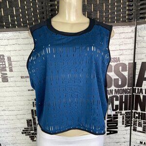 Under Armour XL Midnight Blue Woven Mesh Crew Neck Muscle Crop Top